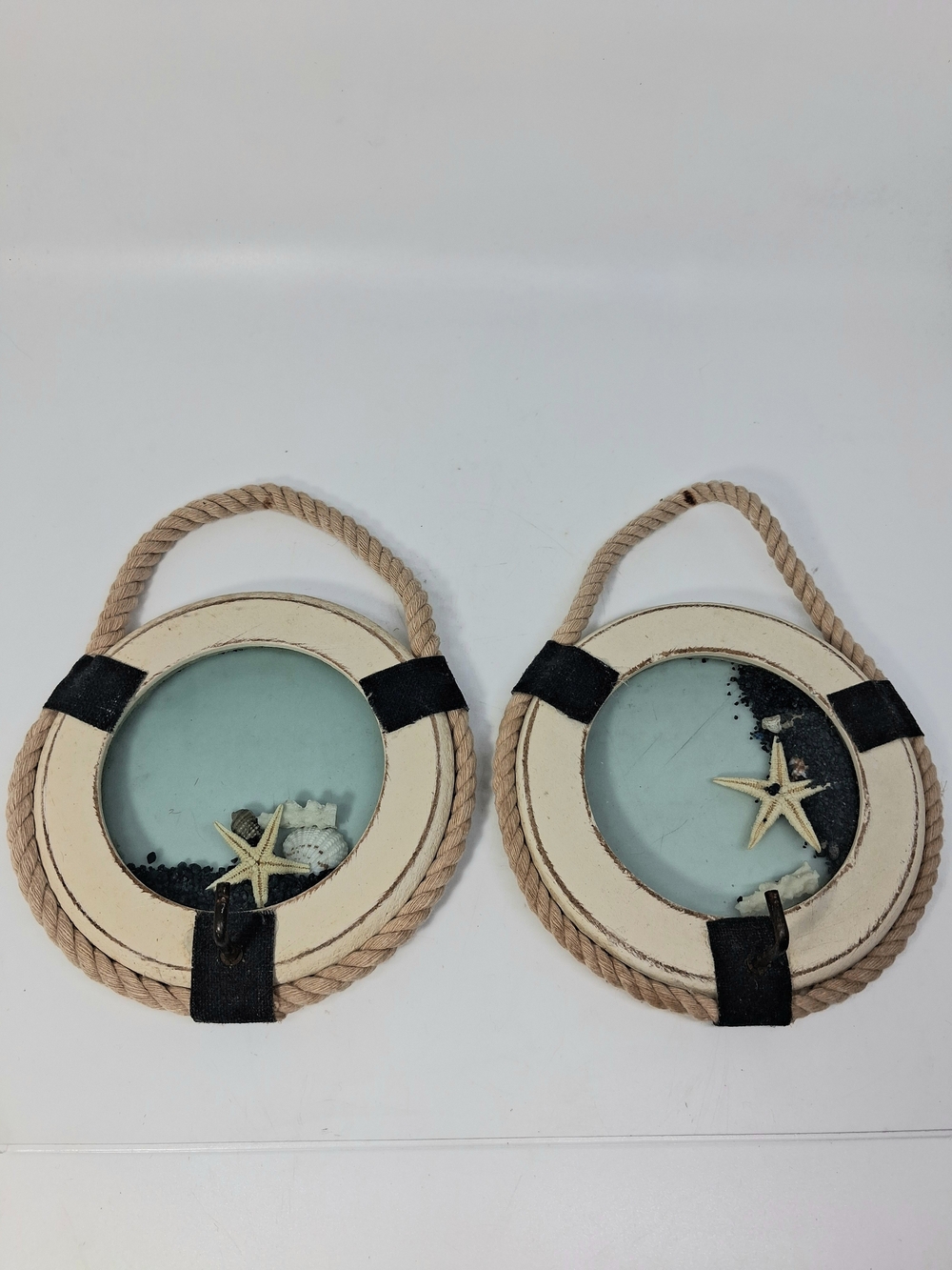 Nautical Rope Lifesaver Wall Mirror Pair in Cream and Tan